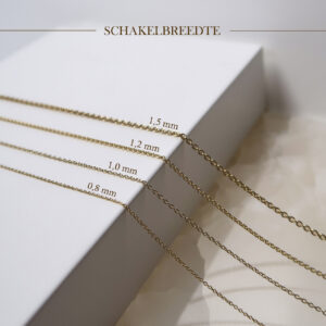 De schakelbreedte van de kettingen en armbanden.