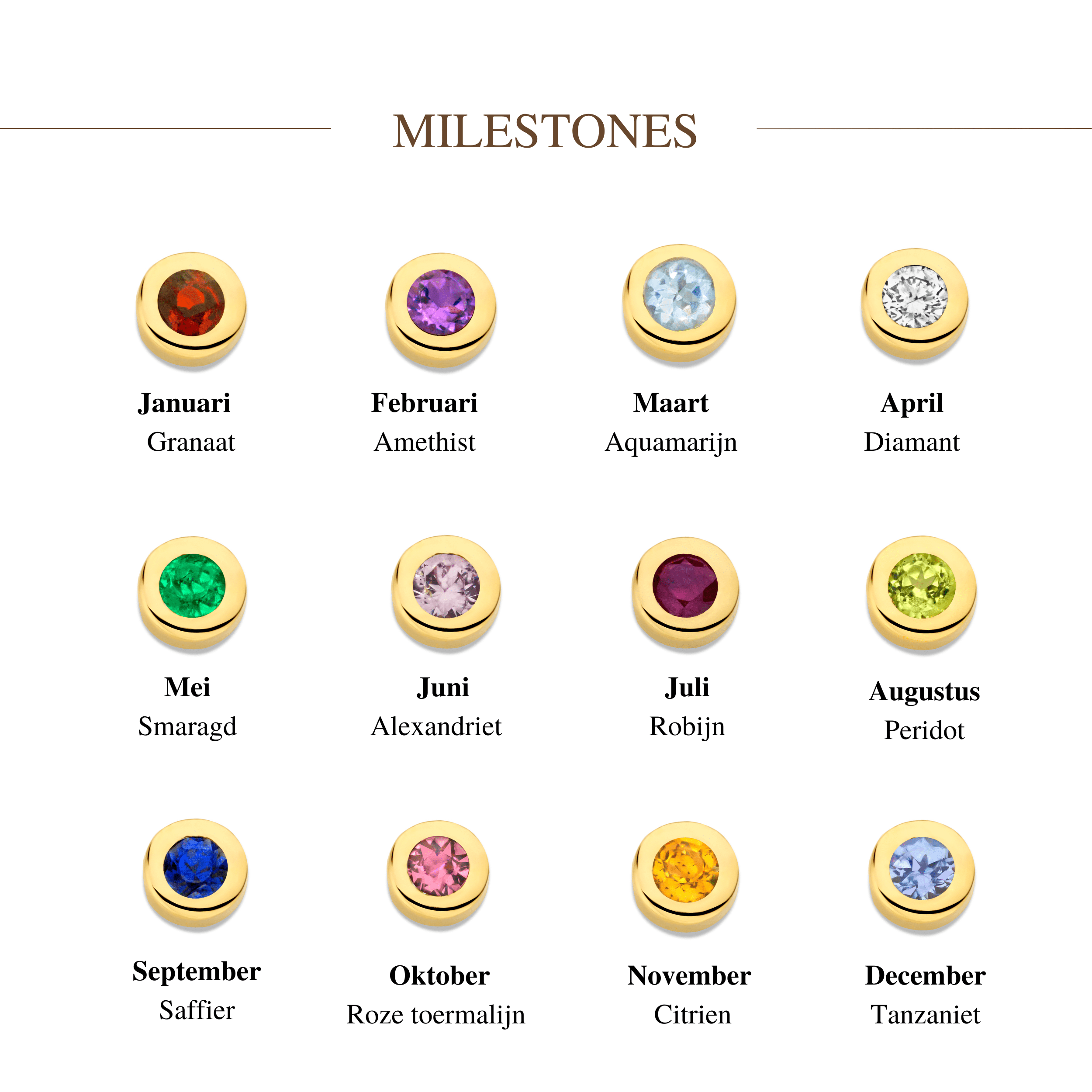 Deze bedels van Minioro zijn gemaakt van 14 karaats goud. De sieraden kunnen worden afgewerkt met prachtige milestones. Zo heb je echt een uniek en persoonlijk sieraad.