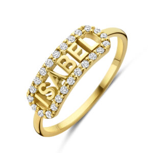 Deze ring is van het merk Minioro. De ring is 14 karaats goud. De ring kan compleet gepersonaliseerd met een naam, jaartal of geboortesteen. Deze ring kan ook worden afgewerkt met prachtige diamanten.
