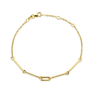 Deze schakelarmband van het merk Minioro is van 14 karaat goud. De armband is leuk op zich zelf maar kan ook gepersonaliseerd worden met unieke bedels.