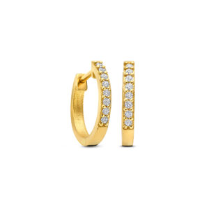 Deze creolen van het merk Minioro zijn gemaakt van 14 karaat goud. Deze zijn ingelegd met prachtige diamanten.