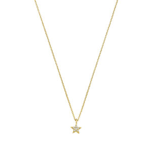 Deze ketting van Minioro is van 14 karaat goud. De ketting is in de vorm van een maan en er zitten prachtige ster in verwerkt.