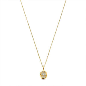 Deze ketting van Minioro is van 14 karaat goud. Deze bedel is afgewerkt met prachtige diamanten.