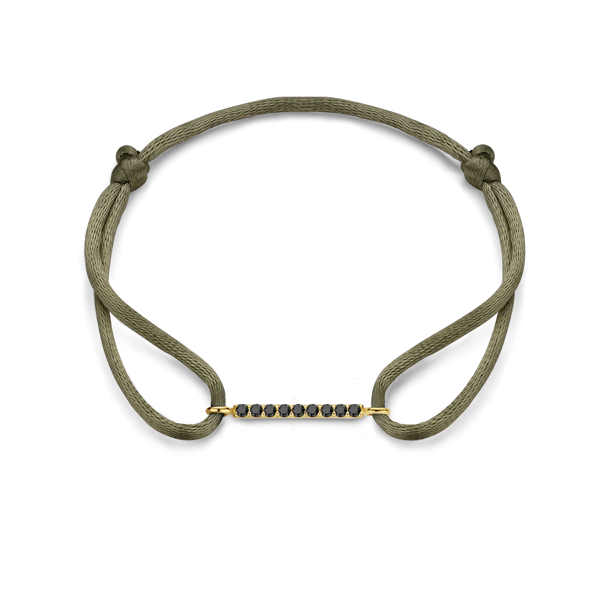 Deze satijnen armband van Minioro is van 14 karaat goud. Er zitten prachtige diamant in verwerkt.