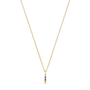 14 karaats gouden ketting met diamond bar hanger met milestones.