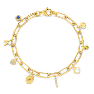 Deze schakelarmband van het merk Minioro is van 14 karaat goud. De armband is leuk op zich zelf maar kan ook gepersonaliseerd worden met unieke bedels.