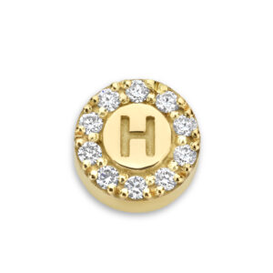 Deze 14 karaats gouden bedel van het merk Minioro is ingelegd met prachtige diamanten. Deze bedel kan je personaliseren met een initiaal of vormpje. Perfect om aan een ketting of armband te hangen.