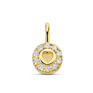 Deze 14 karaats gouden bedel van het merk Minioro is ingelegd met prachtige diamanten. Deze bedel kan je personaliseren met een initiaal of vormpje. Perfect om aan een ketting of armband te hangen.