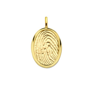 Deze bedel van Minioro is gemaakt van 14 karaats goud en heeft een hanger waarin een vingerafdruk kan worden verwerkt. Zodat dit een elegant en persoonlijk aandenken vol betekenis is. perfect voor aan een ketting of armband.