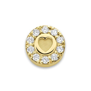 Deze14 karaats gouden bedel van het merk Minioro is ingelegd met prachtige diamanten. Deze bedel kan je personaliseren met een initiaal of vormpje. Perfect om aan een ketting of armband te hangen.