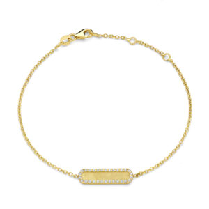 Deze armband van Minioro is gemaakt van 14 karaats goud. De sieraden kunnen worden afgewerkt met prachtige diamanten maar ook met moedermelk of as. Zo heb je echt een uniek en persoonlijk sieraad.
