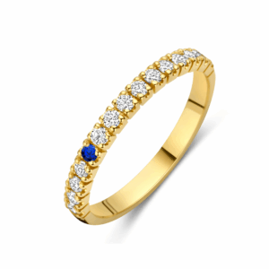 14 karaats gouden ring met diamant en milestones