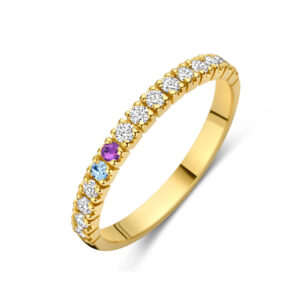 14 karaats gouden ring met diamant en milestones