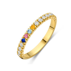 14 karaats gouden ring met diamant en milestones