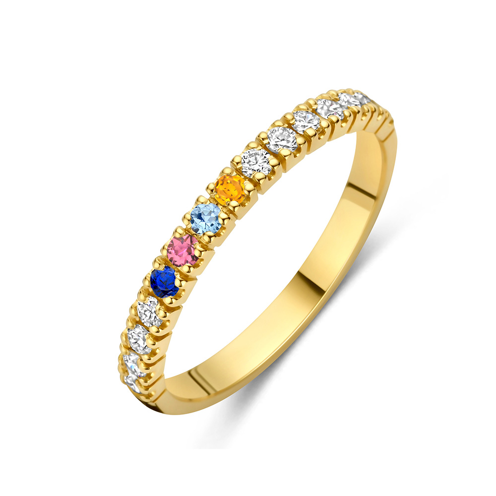 14 karaats gouden ring met diamant en milestones