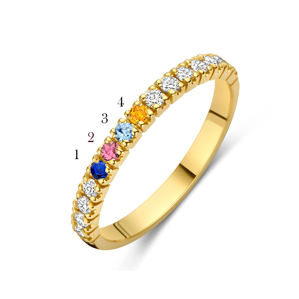 14 karaats gouden ring met diamant en milestones