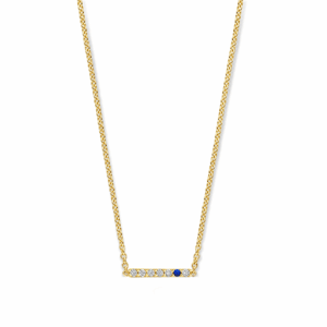 14 karaats gouden ketting met diamond bar hanger met milestones.