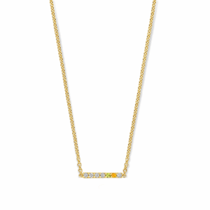 14 karaats gouden ketting met diamond bar hanger met milestones.