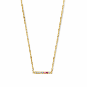 14 karaats gouden ketting met diamond bar hanger met milestones.
