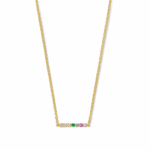 14 karaats gouden ketting met diamond bar hanger met milestones.