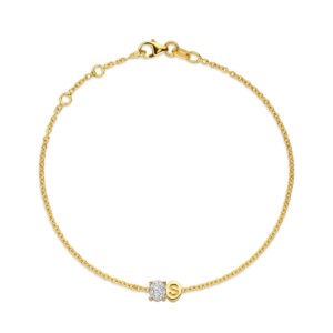 14 karaats gouden armband met initiaal met diamant 0.25 ct