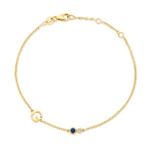 14 karaats gouden armband met initiaal en milestone met diamant 0.02 ct