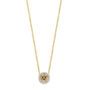 14 karaats goud ketting met bruine diamant en halo 0.32 ct
