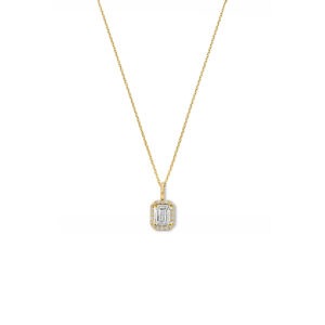 14 karaats goud ketting met emerald geslepen diamant en halo 0.59 ct