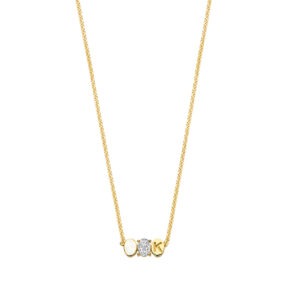 14 karaats gouden ketting met as, moedermelk, initiaal en diamant 0.25 ct