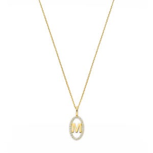 14 karaats gouden ketting met initiaal en diamant 0.125 ct