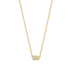 14 karaats gouden ketting met as, moedermelk, initiaal en diamant 0.25 ct