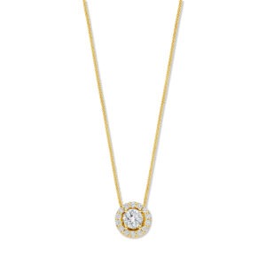 14 karaats goud ketting met diamant en halo 0.32 ct