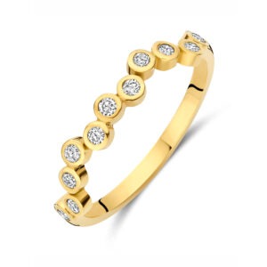 14 karaats gouden rijring met ronde zetting en diamanten 0.22 ct