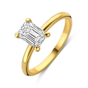 14 karaats gouden ring met emerald diamant 1 ct