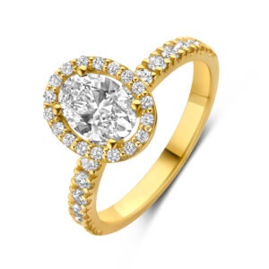 14 karaats gouden Michelle halo pavé ring met diamanten 1.60 ct