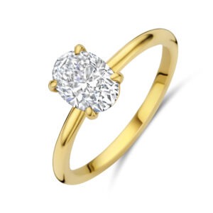 14 karaats gouden ring met ovale diamant 1.00 ct