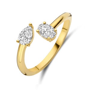 14 karaats gouden toi et moi ring met ovale en peer diamant 0.50