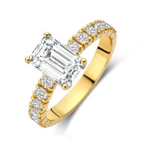 14 karaats gouden ring met emerald diamant en pavé 1.36 ct