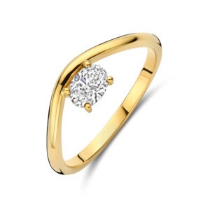 14 karaats gouden ring met ovale diamant en abstract design 0.25 ct