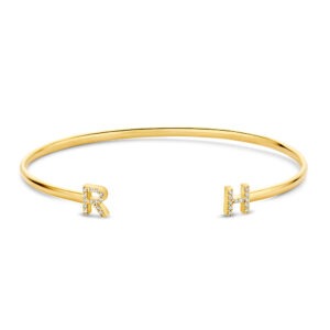 14 karaats gouden armband met initiaal en diamant 0.125 ct