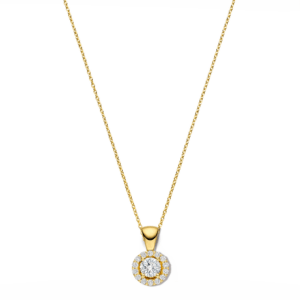 14 karaats goud ketting met diamant en halo 0.32 ct