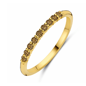 4 karaats goud rijring met ronde bruine diamanten 0.18 ct