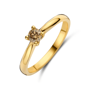 14 karaats goud ring met bruine diamant 0.10 ct