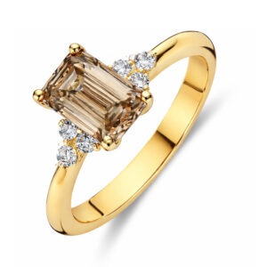 14 karaats gouden ring met bruine diamant