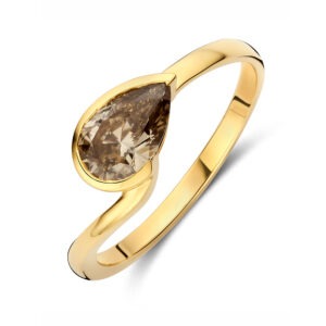 14 karaats gouden ring met 1 ct peer mokka diamant